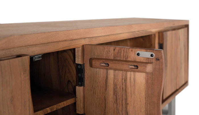 GINER Y COLOMER Mueble TV de madera de acacia natural y metal plateado